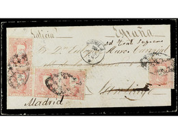 FILIPINAS. 1873. MANILA A SANTIAGO (España). 12 Cts. Rosa (5), Mat. Parrilla Colonial. ESPECTACULAR Franqueo Para Hacer  - Sonstige & Ohne Zuordnung