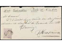 FILIPINAS. 1877. MANILA A HABANA (Cuba). 12 Ctvos. Lila, Mat. Fechador MANILA / * Circulada Vía Gibraltar Y Cádiz. MUY R - Sonstige & Ohne Zuordnung