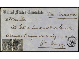 FILIPINAS. 1879. MANILA A SANTA CRUZ (La Laguna). Sobre Enviado Desde El Consulado Americano Franqueado Con Dos Sellos D - Sonstige & Ohne Zuordnung