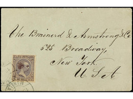 FILIPINAS. 1890. MANILA A NEW YORK (USA). 1/8 De Ctvo. Violeta Negro. MUY RARA Tarifa De Sobre Sin Cerrar Para Tarjetas  - Sonstige & Ohne Zuordnung