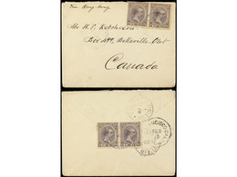 FILIPINAS. 1892. MANILA A CANADÁ. 2 Ctvos Violeta (4) En Anverso Y Reverso, Al Dorso Tránsito De San Francisco Y Llegada - Sonstige & Ohne Zuordnung