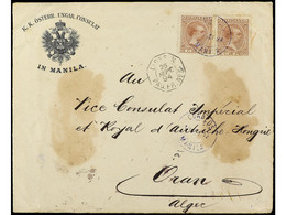 FILIPINAS. 1894. FRONTAL. MANILA A ALGER (Argelia). 8 Ctvos. Castaño (2), Mat. Fechador De Manila Y Fechador Marítimo Fr - Sonstige & Ohne Zuordnung