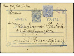 FILIPINAS. 1897. MANILA A BUCAREST (Rumanía). Entero Postal De 2 Ctvos. Azul Con Franqueo Adicional De 2 Ctvos. Azul, Ll - Sonstige & Ohne Zuordnung