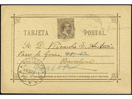 FILIPINAS. 1897. MANILA A GRACIA (Barcelona). Entero Postal De 3 Ctvos. Castaño, Fechador De Llegada En El Frente. RARO. - Sonstige & Ohne Zuordnung