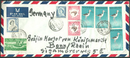 New Zealand Neuseeland 1960 Brief Deco 9-fach-Marken-frankiert Luftpost Airmail Par Avion > Germany Bonn - Poste Aérienne