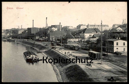 ALTE POSTKARTE RIESA ELBQUAI KAI ELBE FRACHTSCHIFF SCHIFF WAGGONS ZUG WAGGON SCHIENE FRACHT Cargo AK Postcard Cpa - Riesa