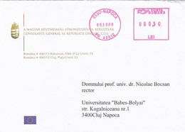 AMOUNT 0.50, CLUJ NAPOCA, RED MACHINE STAMPS ON HUNGARIAN CONSULATE HEADER COVER, 2006, ROMANIA - Covers & Documents