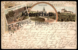 ALTE LITHO POSTKARTE GRUSS AUS HEROLZ HERBER'SCHE WIRTSCHAFT NEUES SCHLOSS BRANDENSTEIN SCHLÜCHTERN Ansichtskarte AK - Schlüchtern