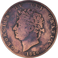 Monnaie, Grande-Bretagne, George IV, 1/2 Penny, 1826, TB+, Cuivre, KM:692 - C. 1/2 Penny