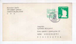 1971. UNITED STATES,JENKINTOWN TO YUGOSLAVIA,6c CENTS STATIONERY STAMPED COVER,POSTAGE REVALUED,USED - 1961-80
