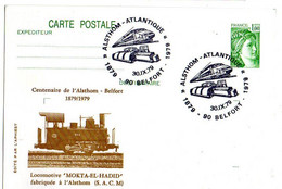 Entier Sabine 1.00F Vert ..cachet ALSTHOM-ATLANTIQUE..Belfort-90..locomotive "MOKTA-EL-HADID" - Standaardpostkaarten En TSC (Voor 1995)