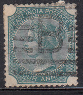 'B' Witin Rectangular Parallel Bars On Four Annas 1866, British India Used, JC Type 34 - 1854 Compagnie Des Indes