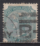 'B Duplex' (Bombay) Within Rectangular Parallel Bars On Four Annas 1866, British India Used, JC Type 34 - 1854 East India Company Administration