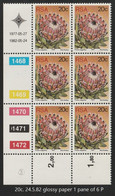 South Africa RSA - 1977 (1982) - Protea Definitive 20c Control Block (20c. 24.5.82 Glossy Paper 1 Pane Of 6 P) - Ungebraucht