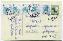 YUGOSLAVIA 1985 Posthorn 8 D. Stationery Card Used With Additional Franking.  Michel  P186 - Entiers Postaux