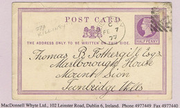 Ireland County Dublin 1877 "273" Numeral Diamond Of Killiney On Halfpenny Postcard To England, KILLINEY FE 7 77 - Prephilately