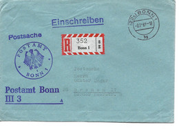 Germany - Cover  - Postsache  Einschreiben. Postamt Bonn. H-991 - R- & V- Labels