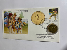 (2 M 39 A) Australia - $ 1.00 Centenary Of Scouting 2008 Coin On 1987 Scouts Jamboree FDC Cover - Dollar