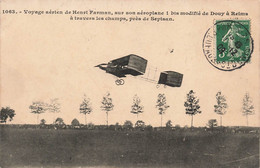 CPA Aviation - Voyage Aerien De Henri Farman Sur Aeroplane 1 Bis Modifié De Douy A Reims Pres De Septsan - ....-1914: Precursori