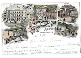 GRUSS AUS HOTEL DEEKE ALTONA BAHNHOFSTRASSE 22 - 1898 -   TIMBRE ET TAMPON AU DOS - VOIR LES 2 SCANS - RARE - Altona