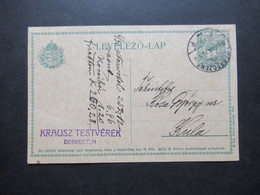 Ungarn 1925 Ganzsache Nach Kula Abs. Stempel Krausz Testverek Debreczen Rückseitig Fiskalmarke ?! Revenue ? - Interi Postali