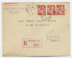 FRANCE IRIS 1FR50 ORANGE X3 LETTRE REC PARIS 26.2.1942 AU TARIF - 1939-44 Iris