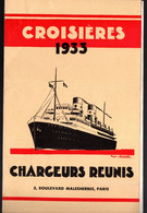 Horaires  Et  Tarifs 1933 CROISIERES CHARGEURS  REUNIS  (M4765) - World