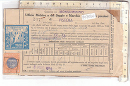 PO1120E# FATTURA RICEVUTA UFFICIO METRICO E DEL SAGGIO E MARCHIO METALLI PREZIOSI MONSUMANNO PISTOIA 1953-1954 BOLLI - Fiscale Zegels