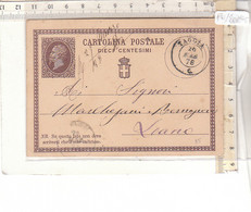 PO2008E# CARTOLINA POSTALE Cent. 10 - VIAGGIATA 1876 TAGGIA-LOANO - Interi Postali