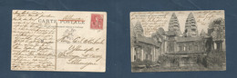 INDOCHINA. 1905 (23 Febr) Saigon - Germany, Geislingen (28 March) 10c Fkd Ppc. Ancrents Temple. 910578 - Otros - Asia