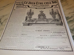 ANCIENNE PUBLICITE L'ART A LA MAISON AVEC GIRARD 1902 - Horloges