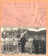 CARTE PHOTO - PUY DE DOME - MARINGUES - FETE DE LA GYMNATISQUE 1925 - OFFICIELS DEVANT LA TRIBUNE, LE PREFET AU CENTRE - Maringues