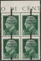 Rsi 25 C. Verde Quartina Soprastampa Fascetto A Cavallo Sass 491Iphd Bdf MNH** F. Fiecchi - Correo Aéreo