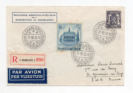 !!! BELGIQUE, SOUVENIR AEROPHILATELIQUE DE L'EXPO DE CHARLEROI, LETTRE RECO PAR AVION DE 1936 POUR LA FRANCE - Cartas & Documentos