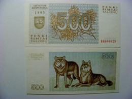 Sale! UNC Banknote Lithuania 500 Talonas 1993 Animals Wolves Wolf - Lituanie