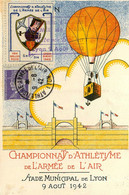 Lyon * Championnat D'athlétisme De L'armée De L'air Stade Municipale 9 Aout 1942 *posté Par Ballon 3 Vignettes * Guignol - Autres & Non Classés