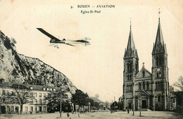 Rouen Aviation * Aviateur Dans Son Avion Et Place De L'église St Paul - Rouen