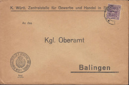 INFLA Württemberg Dienst 252 EF Auf Brief Der Zentralstelle Für Gewerbe Und Handel mit Stempel: Stuttgart 4.DEZ 1918 - Wuerttemberg