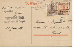 2611PR/ Entier CP 8 Cent Obl. Etappen Gent 1917 Geprüft Vander Hofstadt Notaire Bruges > Gand - OC26/37 Etappengebied.