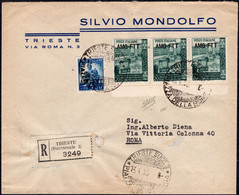 1950 13 APR RACCOMANDATA PER ROMA IN TARIFFA L.55 CON STRISCIA DI 3 DEL L.20 S.TRINITA SASS 54 BORDO FOGLIO+L.5 DEMOCRAT - Poststempel