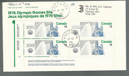 59578) Canada FDC Olympic Games Postmark Cancel Victoria 1976 Block $1 - Cartas & Documentos