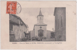 CPA - ALBAN - PLACE DE L'EGLISE - HOTEL CARAYON- - Alban