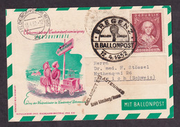 AUSTRIA - 8 Ballonpost, Stationery Sent From Bregenza To Switzerland 12.04. 1952  / 2 Scan - Balloon Covers