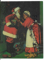 Mère Noël Recoud Un Bouton Au Manteau De Père Noël, Lutins, Train, Ourson. Signée R. Laurence - Santa Claus