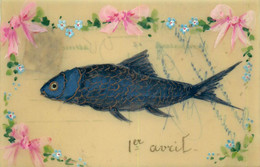 1er Avril * Poisson D'avril * Cpa Celluloid Peinte à La Main * Fish - 1er Avril - Poisson D'avril