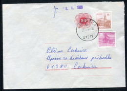 YUGOSLAVIA 1987 Posthorn 80/60 D.stationery Envelope  Used With Additional Franking.  Michel U78 - Postal Stationery