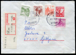 YUGOSLAVIA 1987 Posthorn 106 D.stationery Envelope Registered With Additional Franking.  Michel U80 - Enteros Postales