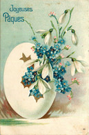 Joyeuses Pâques * Cpa Illustrateur * Oeuf Et Fleurs * Gaufrée Embossed - Pasen