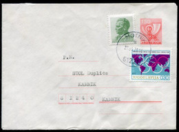 YUGOSLAVIA 1977 Posthorn 1.50 D.stationery Envelope Used With Additional Franking And Olympic Tax Stamp.  Michel U70 - Postwaardestukken