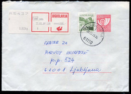 YUGOSLAVIA 1988 Posthorn 220 D.stationery Envelope Registered With Additional Franking.  Michel U83 - Interi Postali